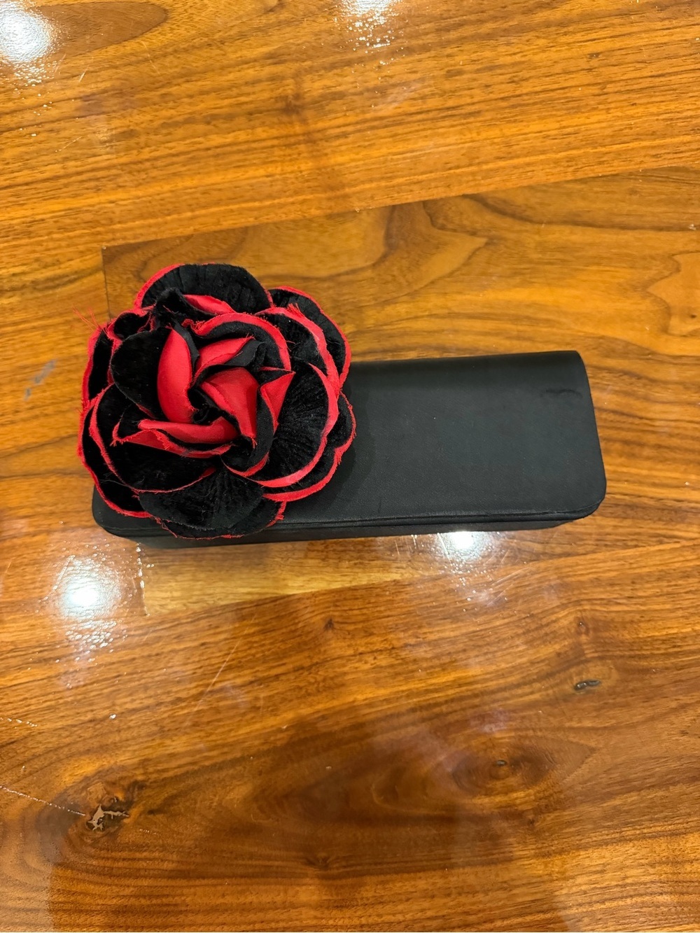 la regale black satin floral evening clutch